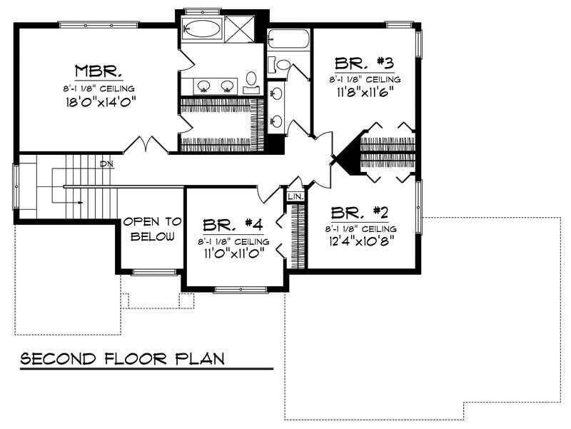 Floor Plan Second Story of European Plan #101-1711
