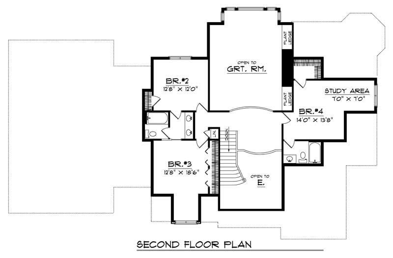 Floor Plan Second Story of European Plan #101-1716