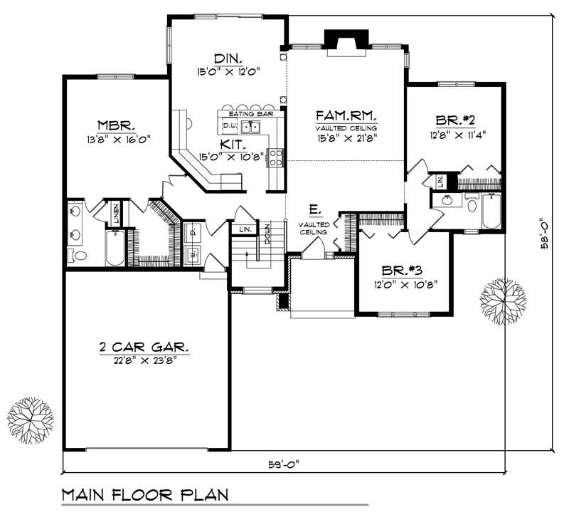 Floor Plan First Story of Country Plan #101-1723