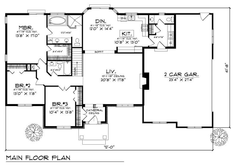 Floor Plan First Story of Ranch Plan #101-1725