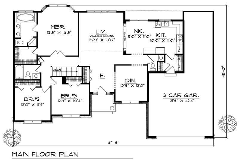 Floor Plan First Story of Ranch Plan #101-1729