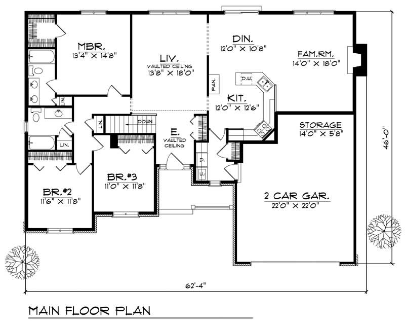Floor Plan First Story of Ranch Plan #101-1734