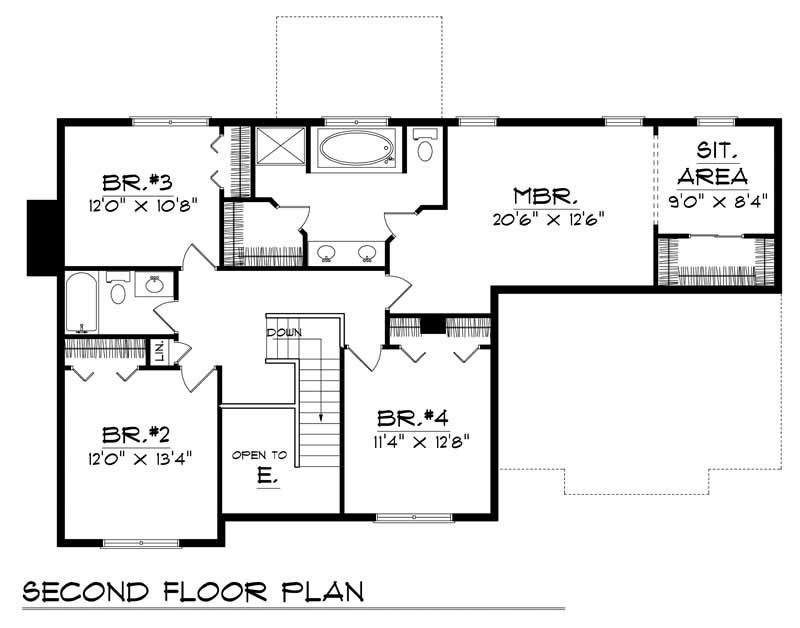 Floor Plan Second Story of Cape Cod Plan #101-1738