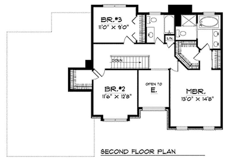 Floor Plan Second Story of Colonial Plan #101-1740
