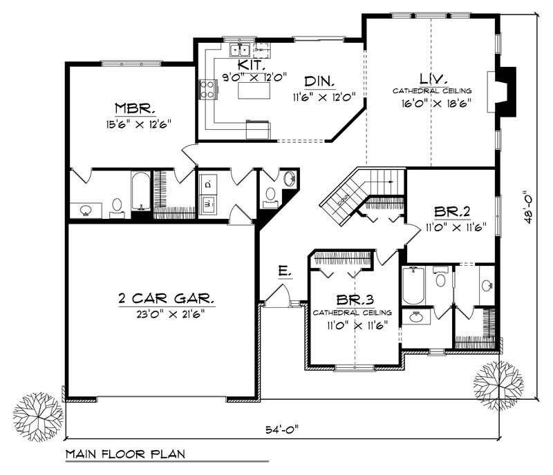 Floor Plan First Story of Ranch Plan #101-1745