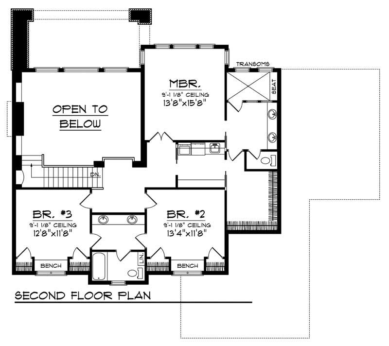 Floor Plan Second Story of Colonial Plan #101-1746