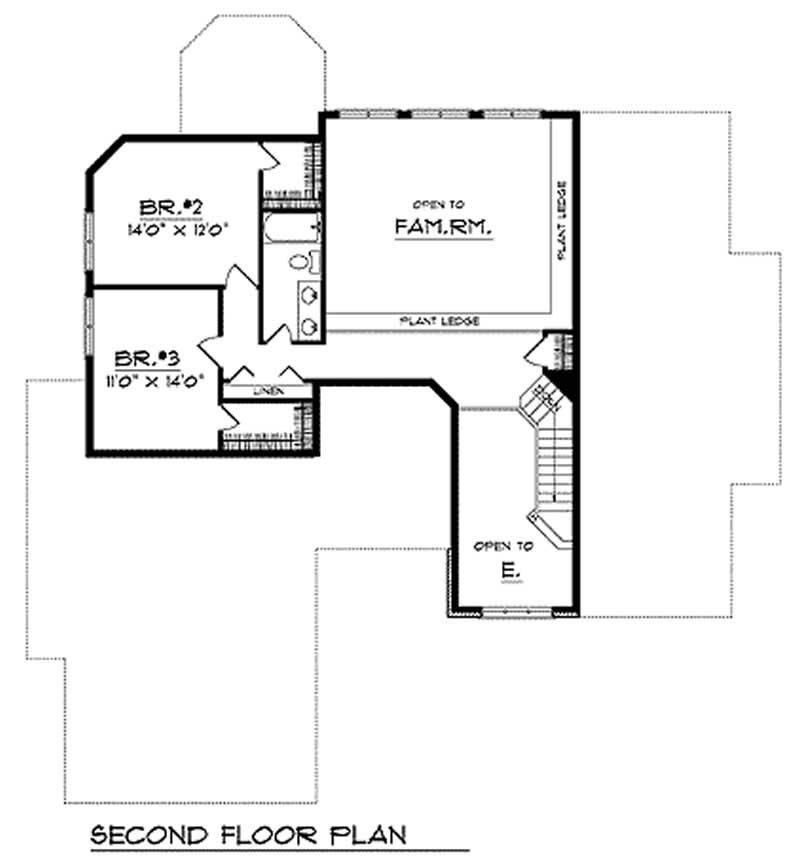 Floor Plan Second Story of European Plan #101-1750