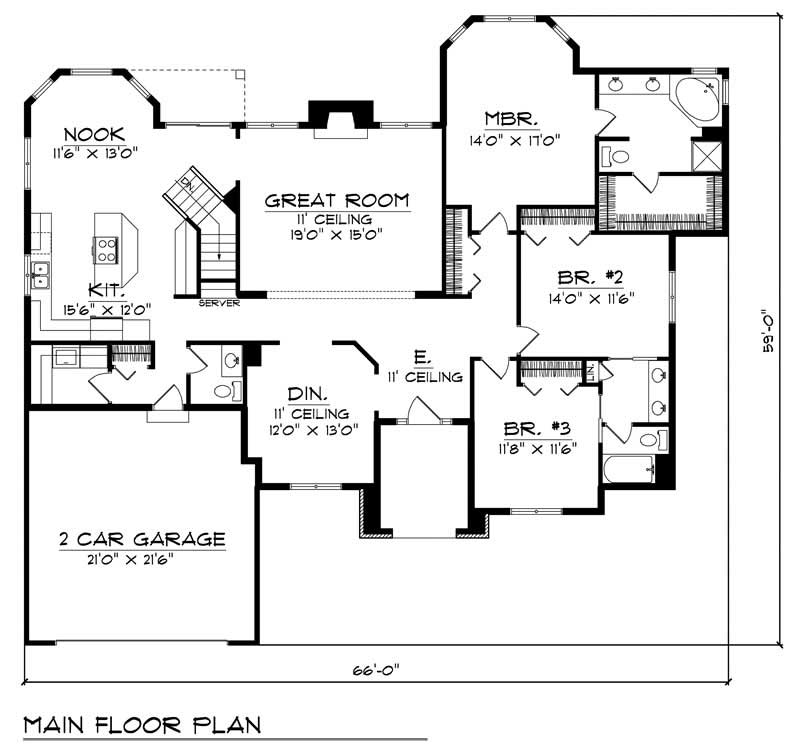 Floor Plan First Story of Ranch Plan #101-1751