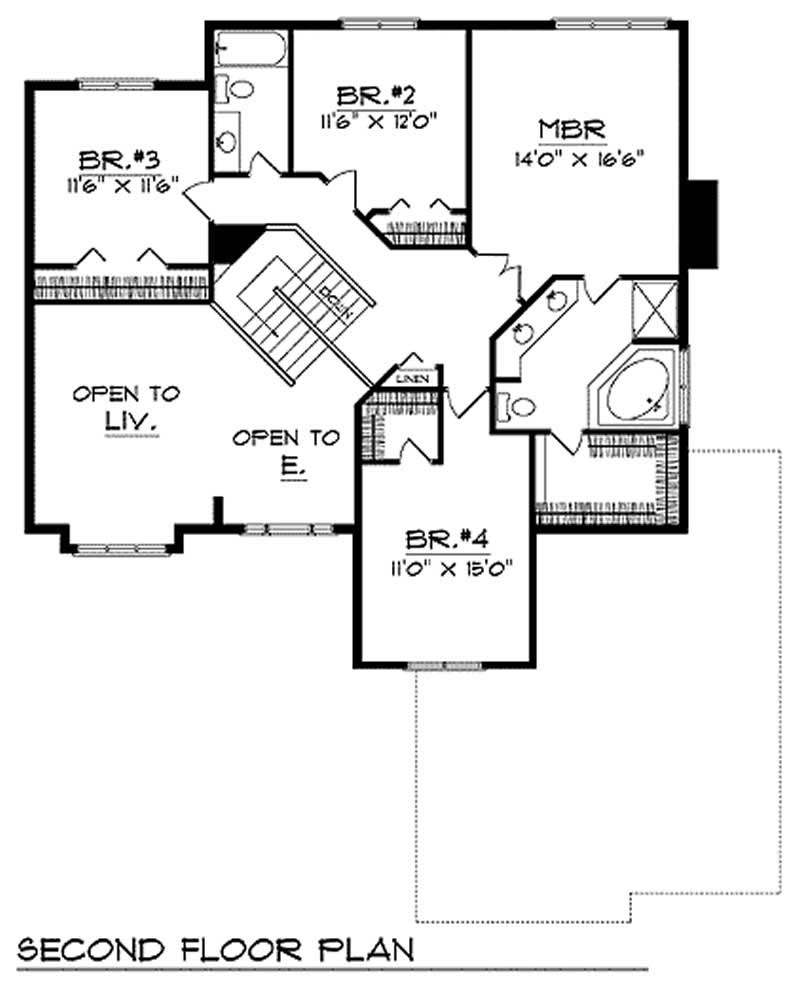 Floor Plan Second Story of Craftsman Plan #101-1757