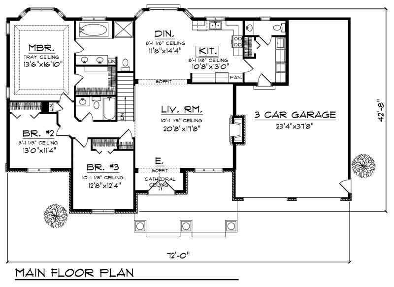 Floor Plan First Story of Ranch Plan #101-1784