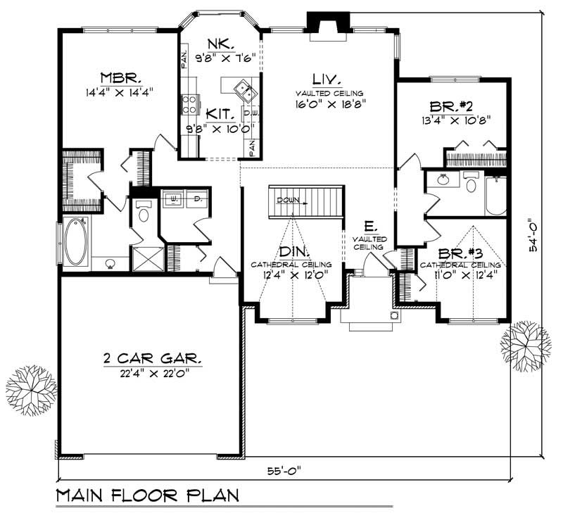 Floor Plan First Story of Ranch Plan #101-1808
