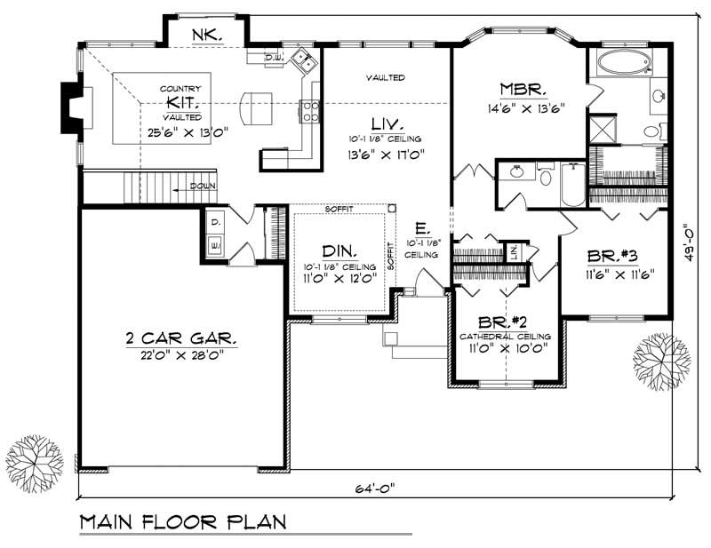 Floor Plan First Story of Ranch Plan #101-1810
