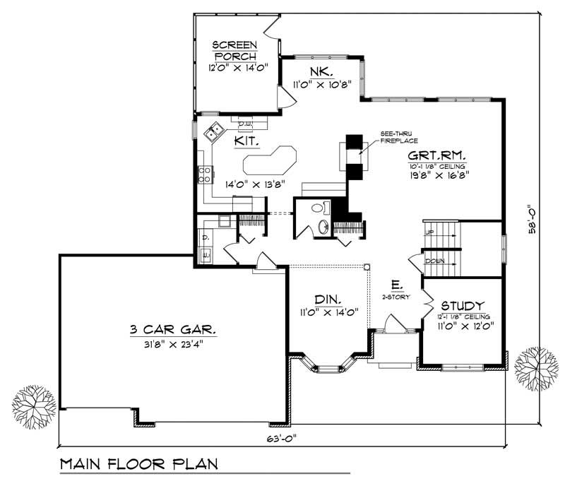 Floor Plan First Story of Craftsman Plan #101-1815