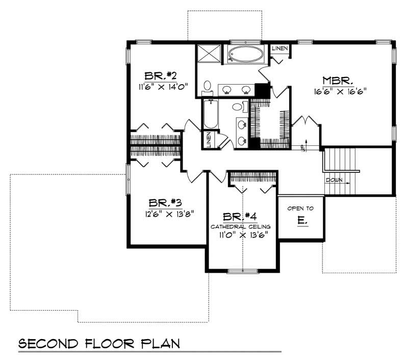 Floor Plan Second Story of Craftsman Plan #101-1815