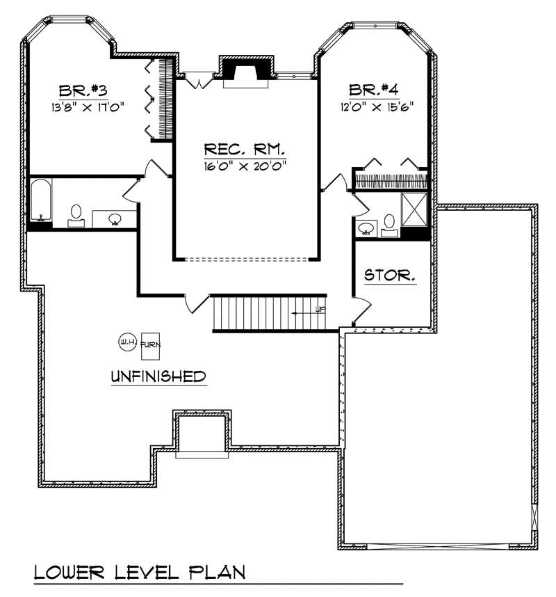 Floor Plan Basement of Ranch Plan #101-1825