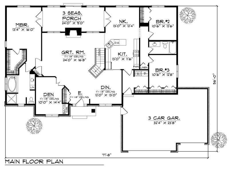 Floor Plan First Story of Ranch Plan #101-1831
