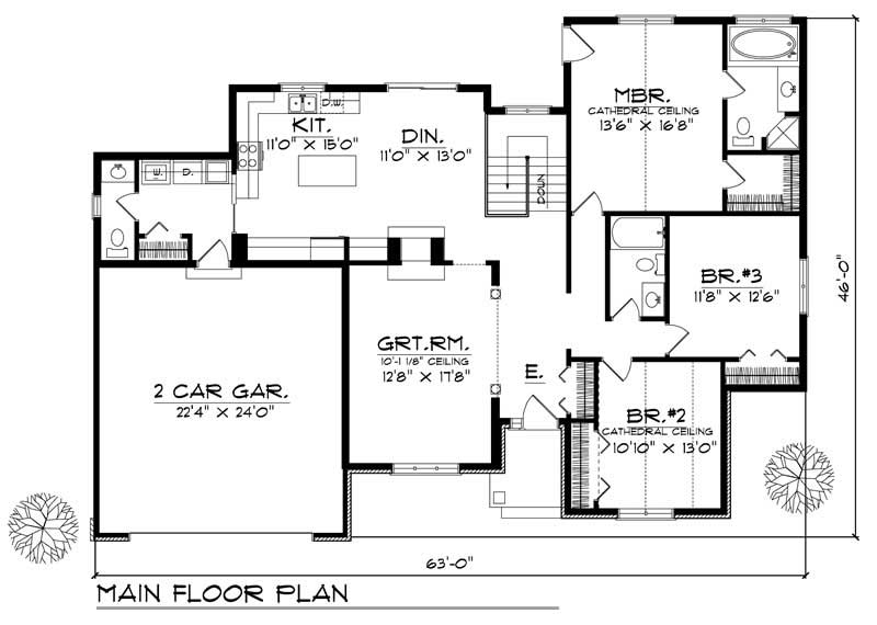 Floor Plan First Story of Ranch Plan #101-1834