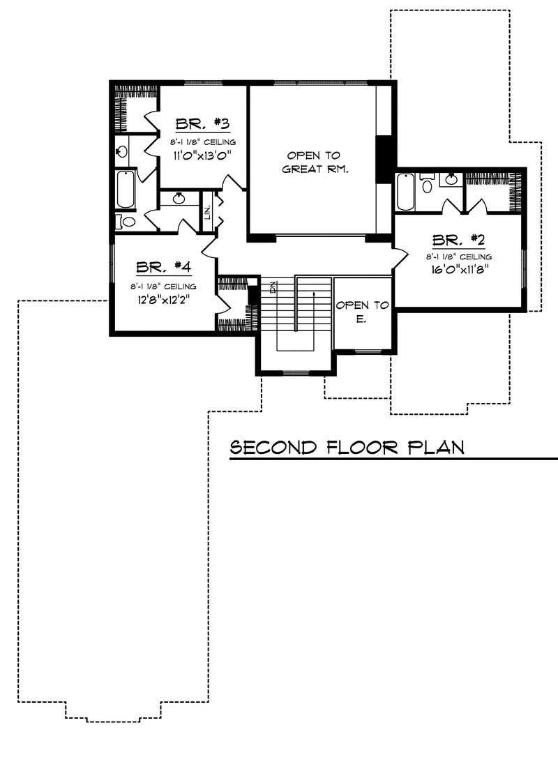 Floor Plan Second Story of European Plan #101-1843