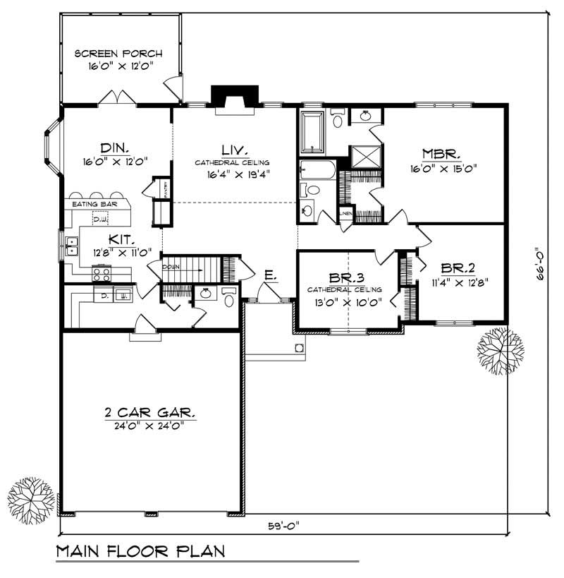 Floor Plan First Story of Ranch Plan #101-1849