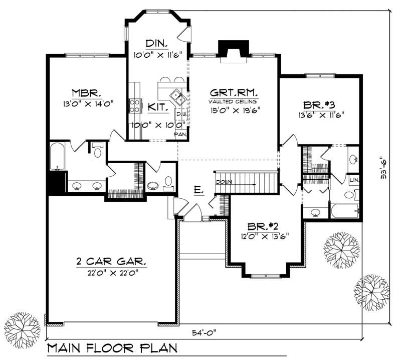 Floor Plan First Story of Ranch Plan #101-1851