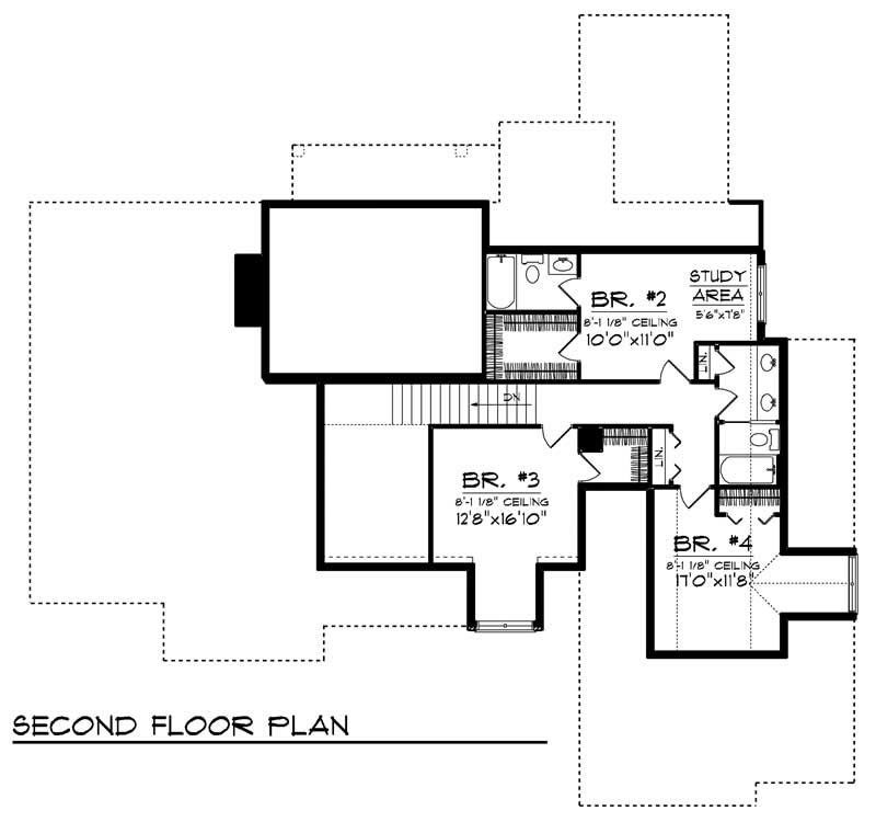 Floor Plan Second Story of European Plan #101-1860