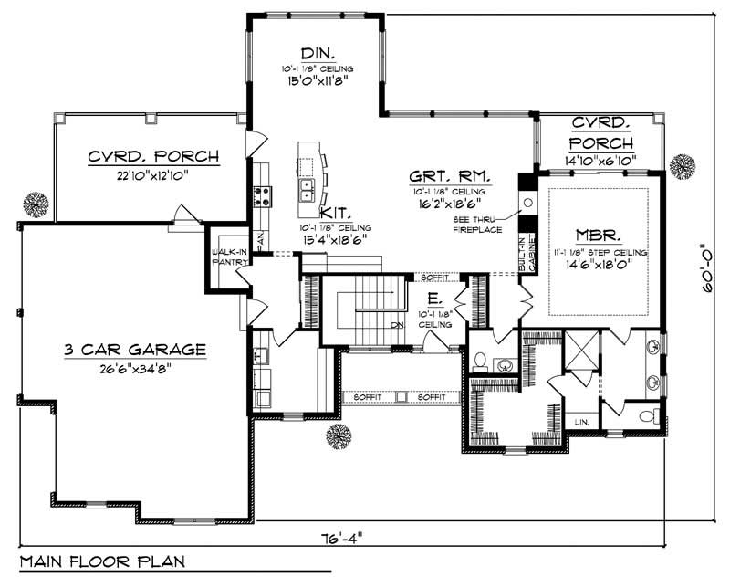 Floor Plan First Story of Ranch Plan #101-1863