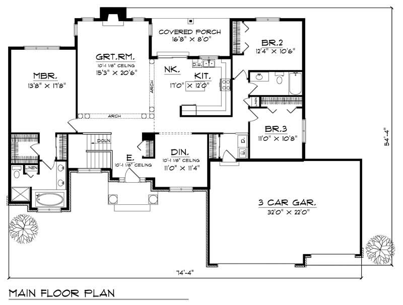 Floor Plan First Story of Ranch Plan #101-1866