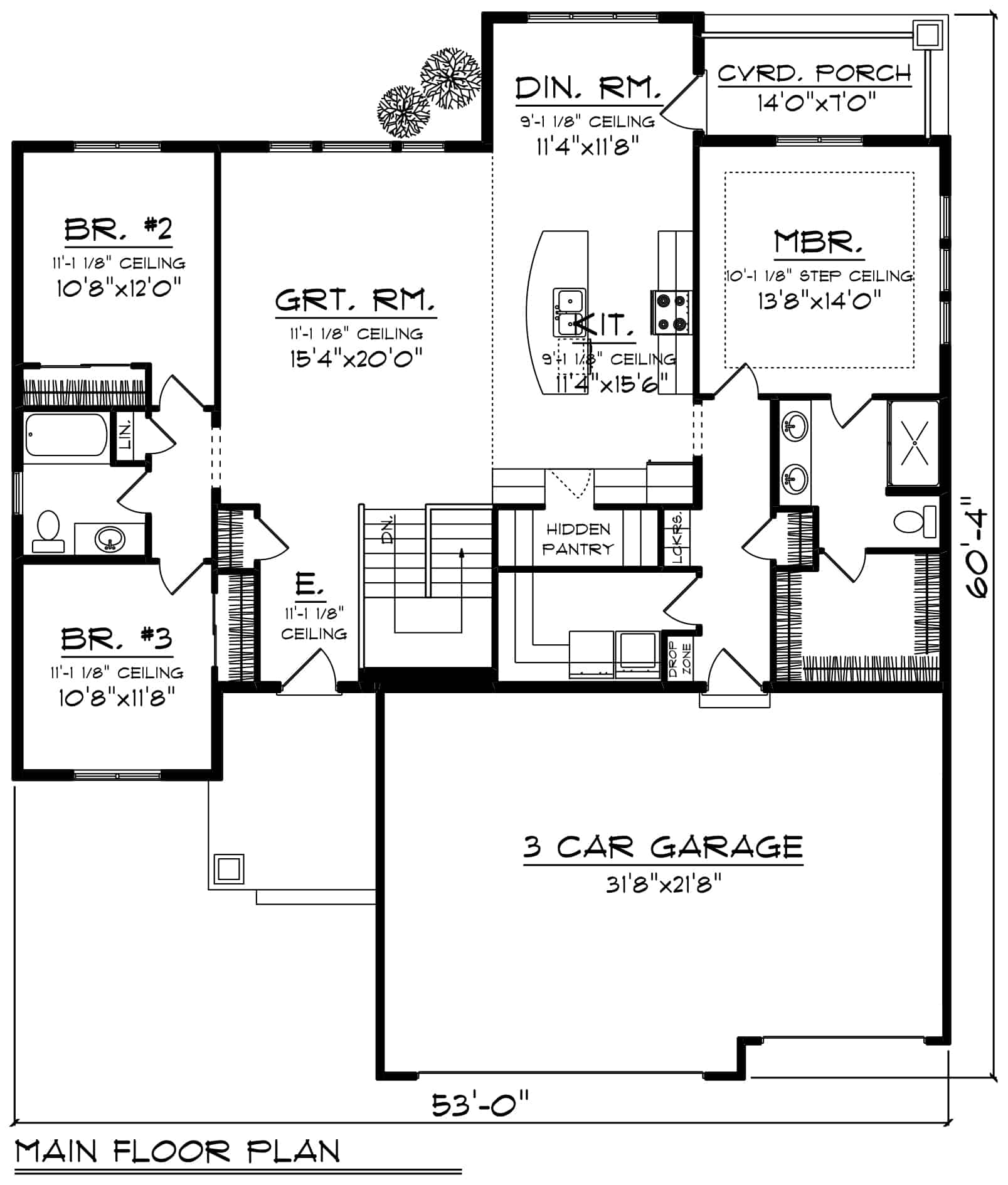 Main Level of Ranch Plan #101-1884