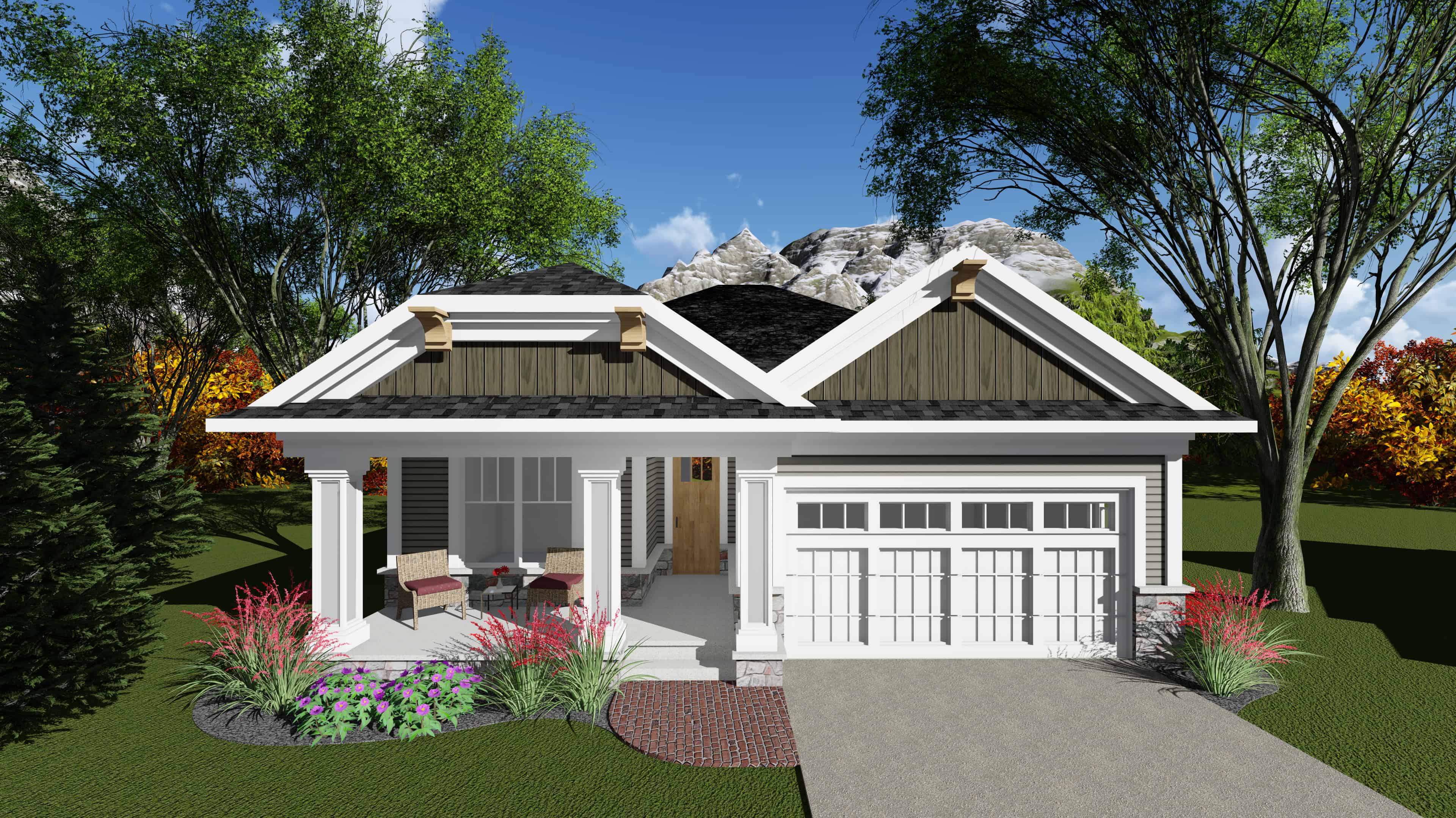 Front elevation of Ranch home (ThePlanCollection: House Plan #101-1900)