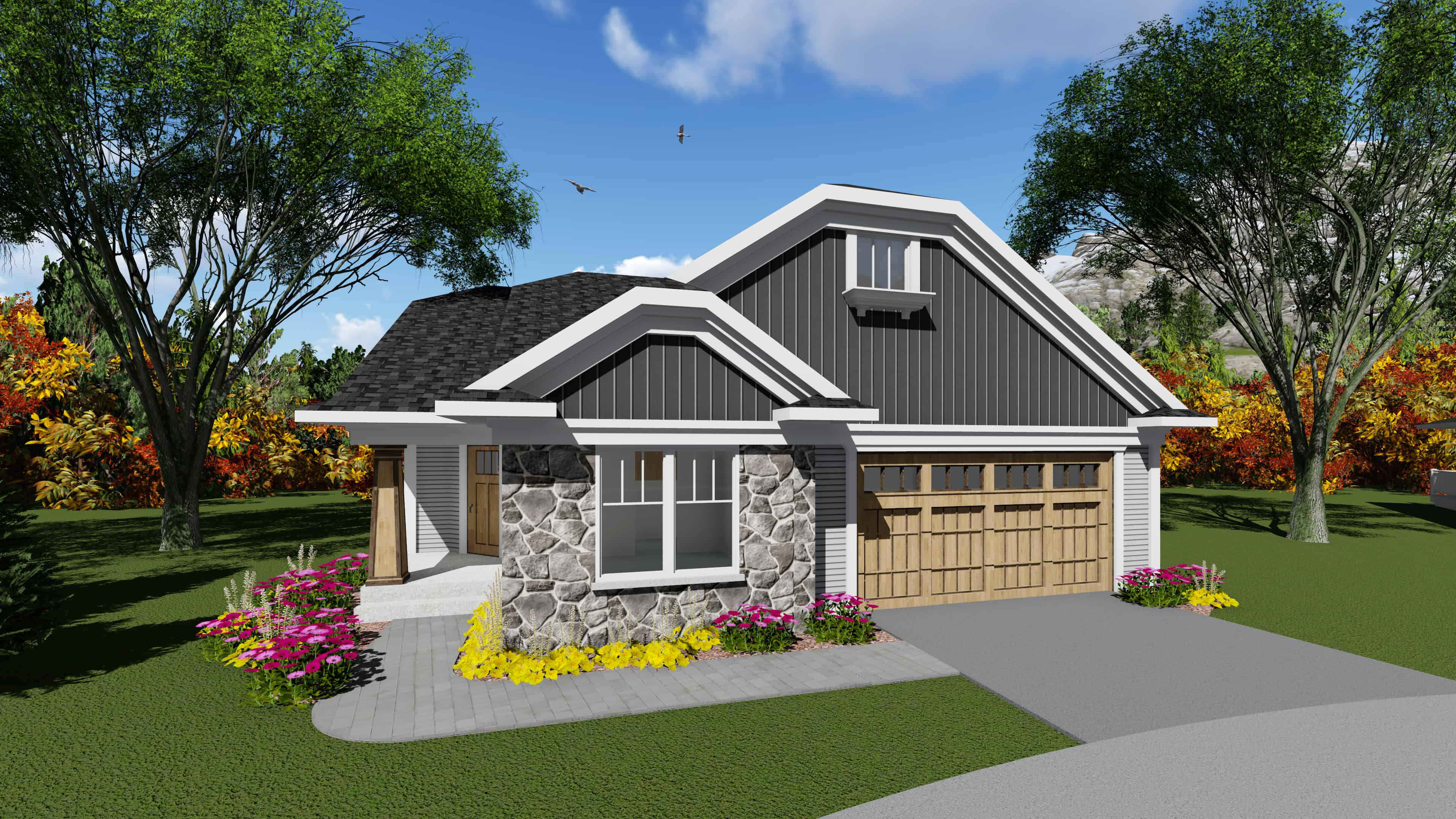 Front elevation of Ranch home (ThePlanCollection: House Plan #101-1904)