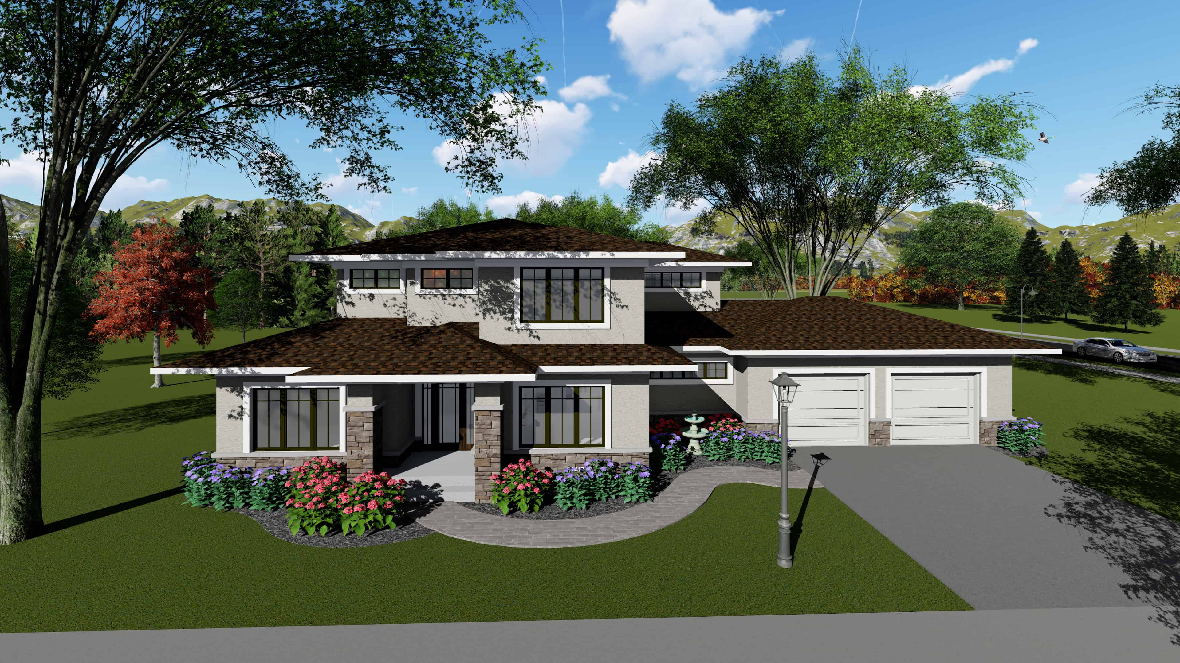 Front elevation of Contemporary home (ThePlanCollection: House Plan #101-1957)