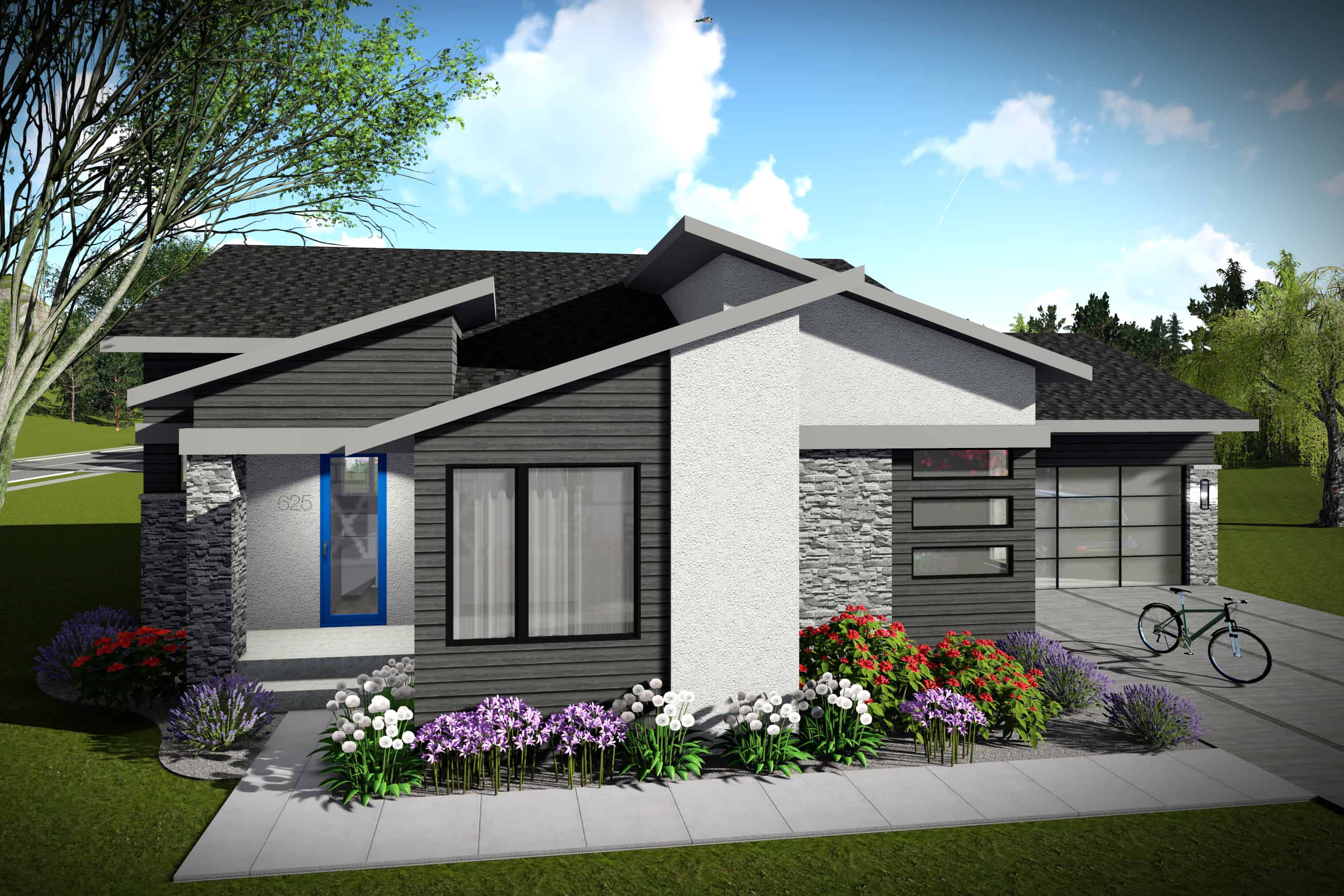 Front elevation of Contemporary home (ThePlanCollection: House Plan #101-1965)