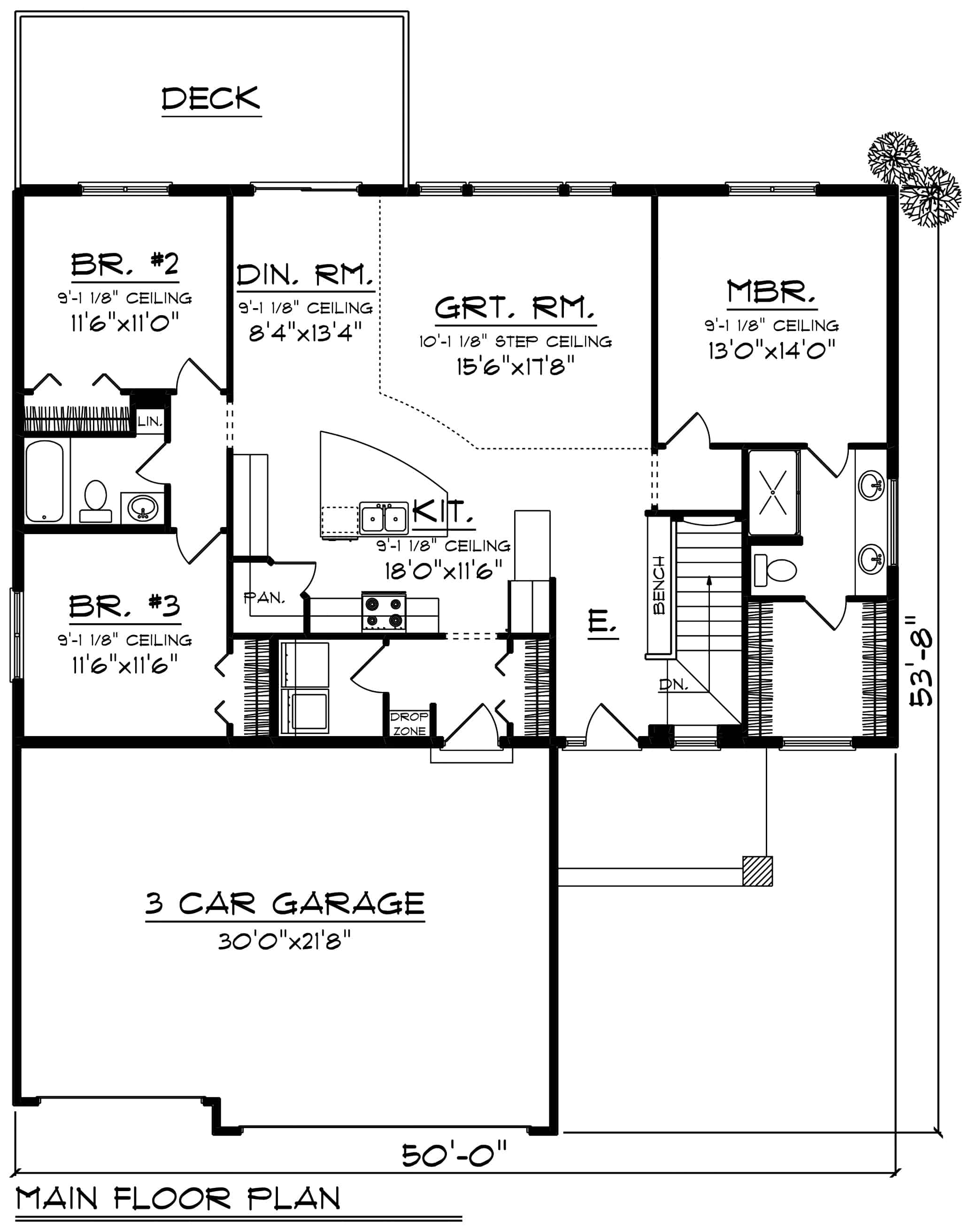 Main Level of Contemporary Plan #101-1968