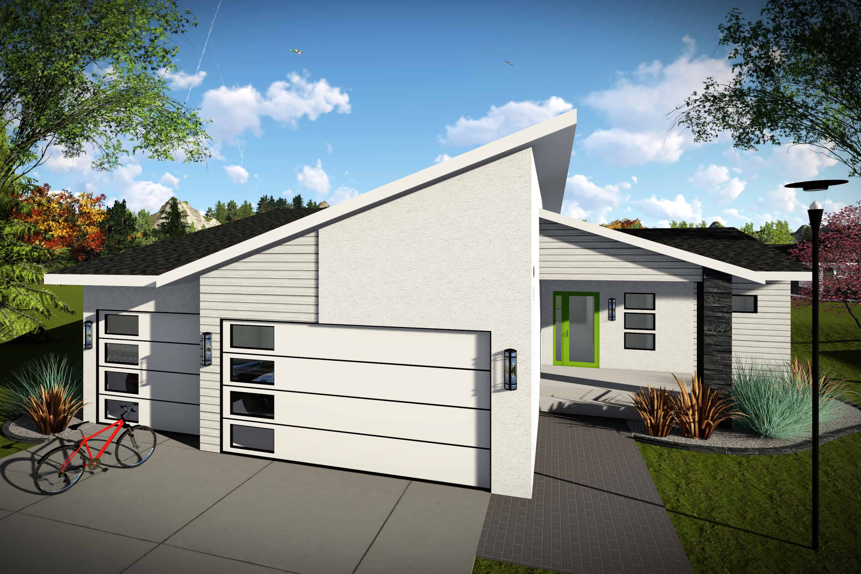 Front elevation of Contemporary home (ThePlanCollection: House Plan #101-1968)