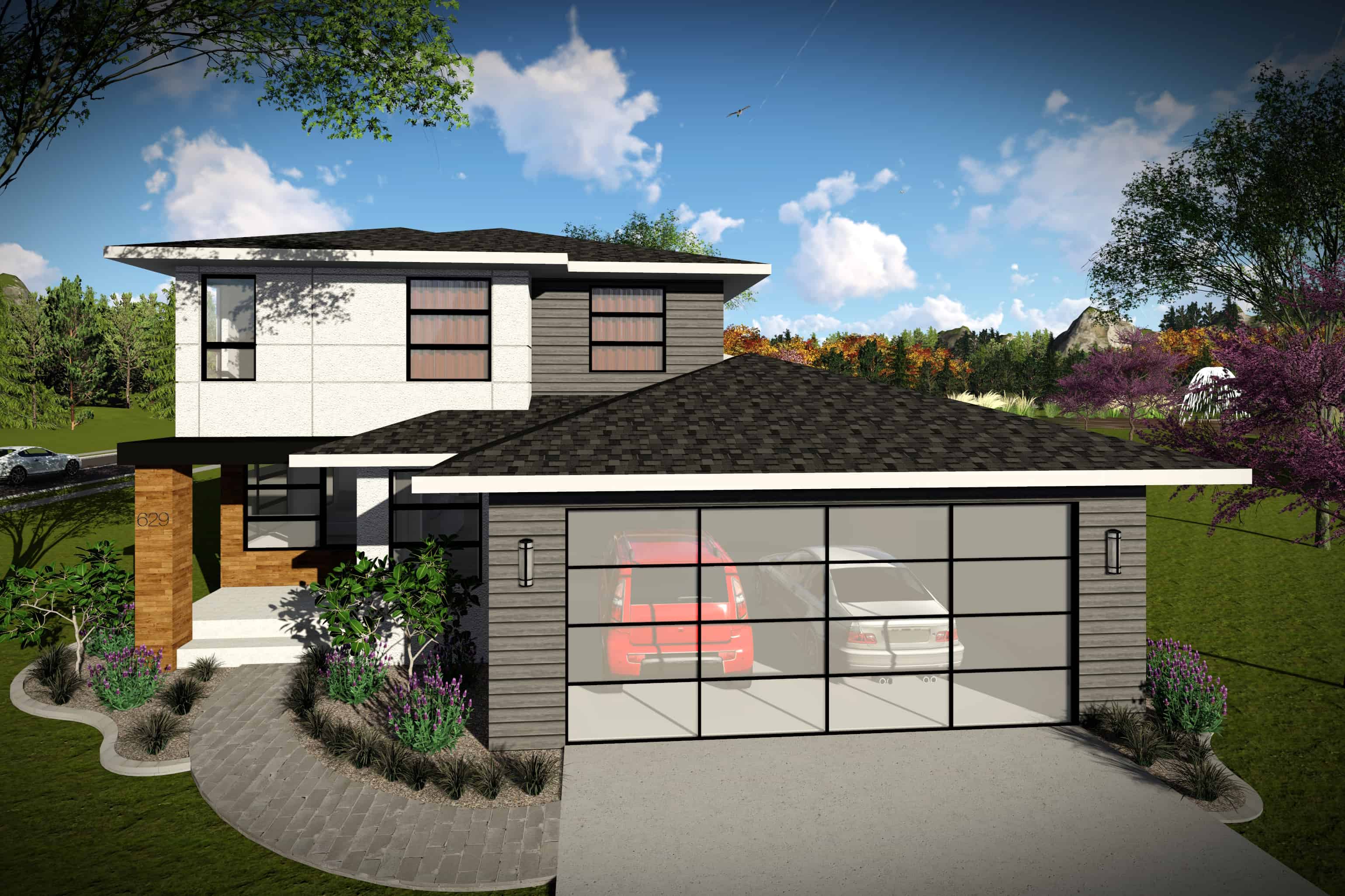 Front elevation of Contemporary home (ThePlanCollection: House Plan #101-1969)
