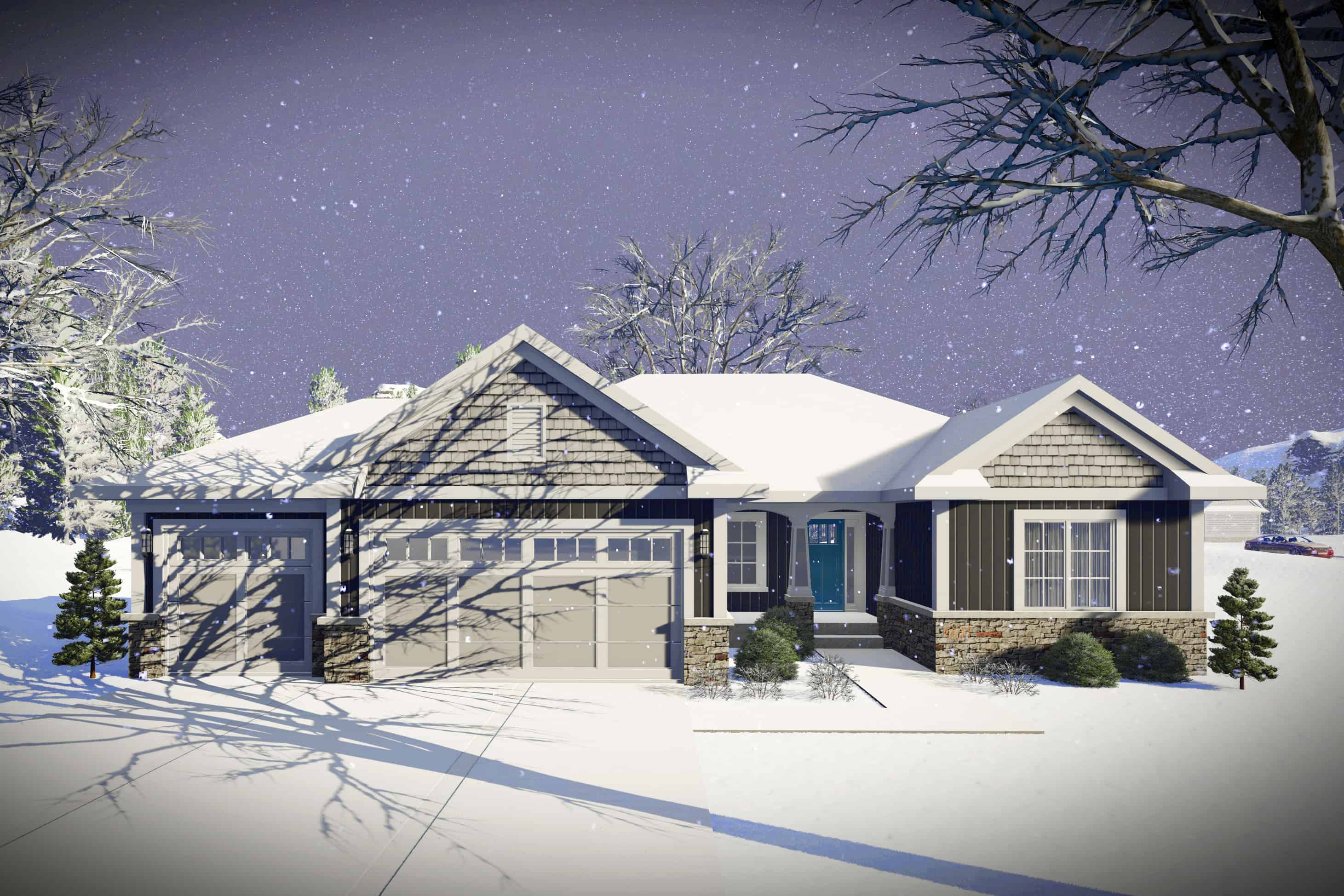 Front elevation of Ranch home (ThePlanCollection: House Plan #101-1971)