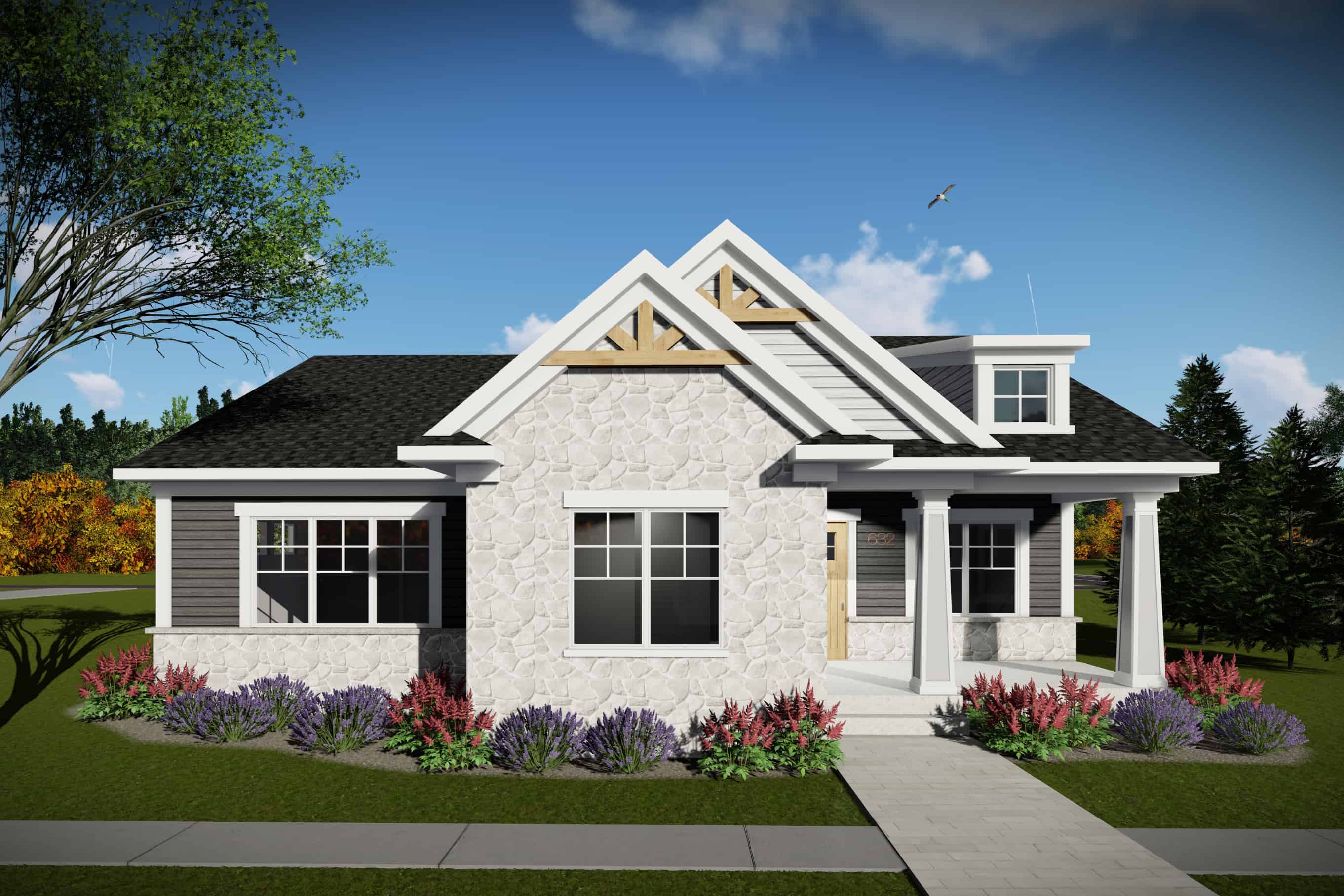 Front elevation of Ranch home (ThePlanCollection: House Plan #101-1972)