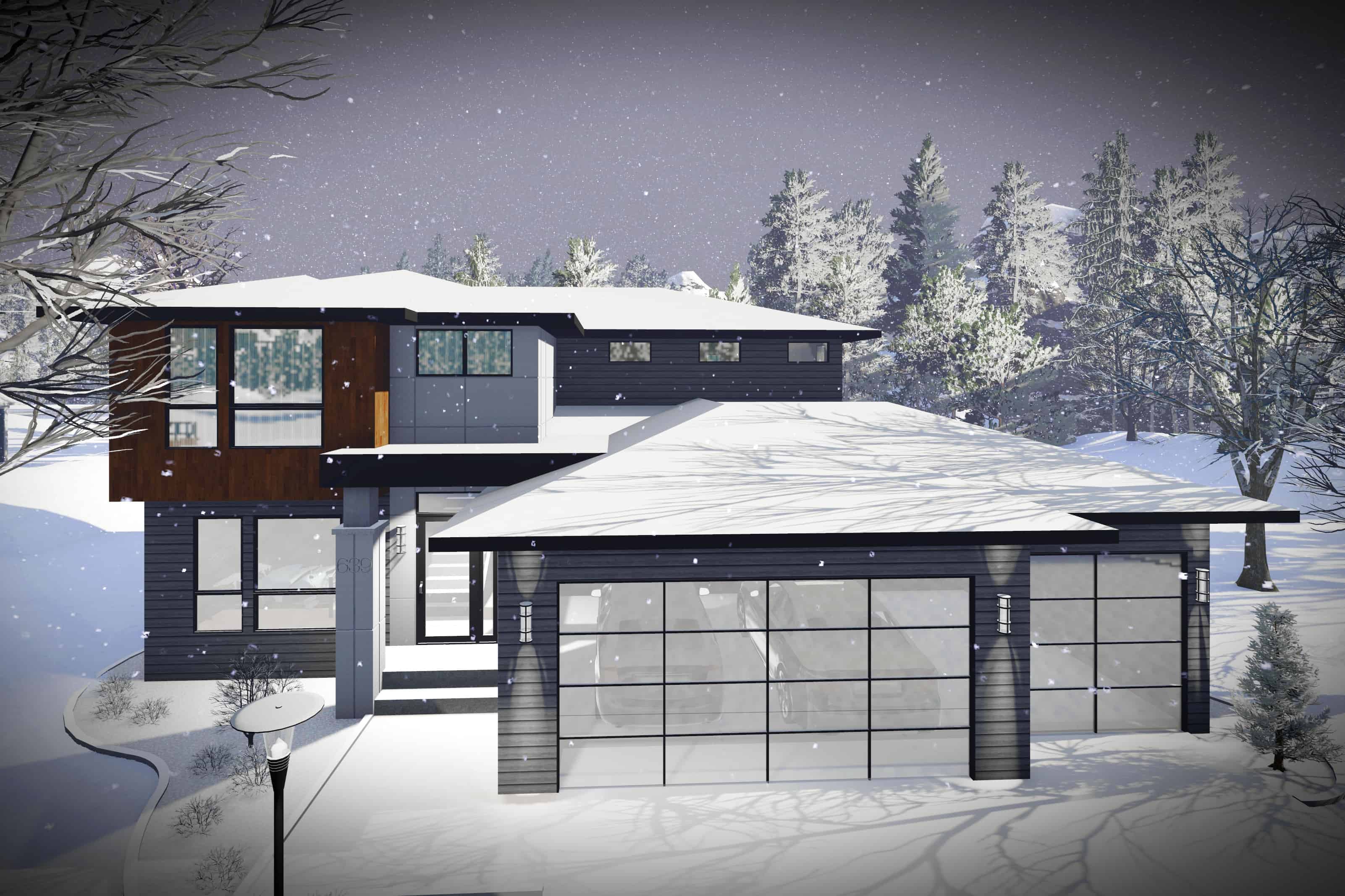 Front elevation of Contemporary home (ThePlanCollection: House Plan #101-1979)