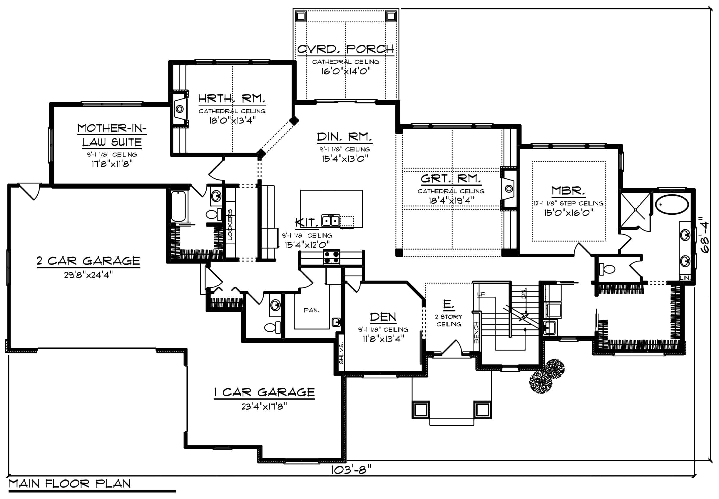 Main Level of Farmhouse Plan #101-1984