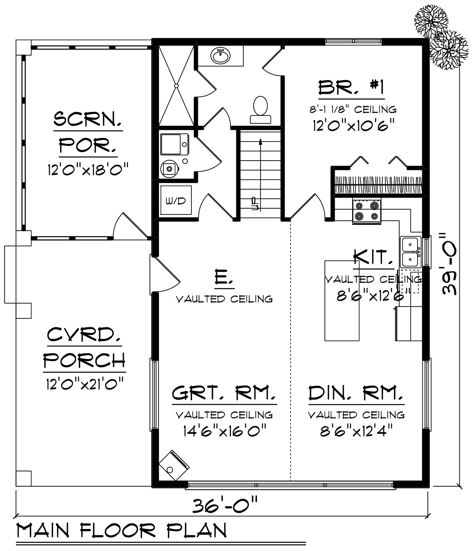 Main Level of Farmhouse Plan #101-1986