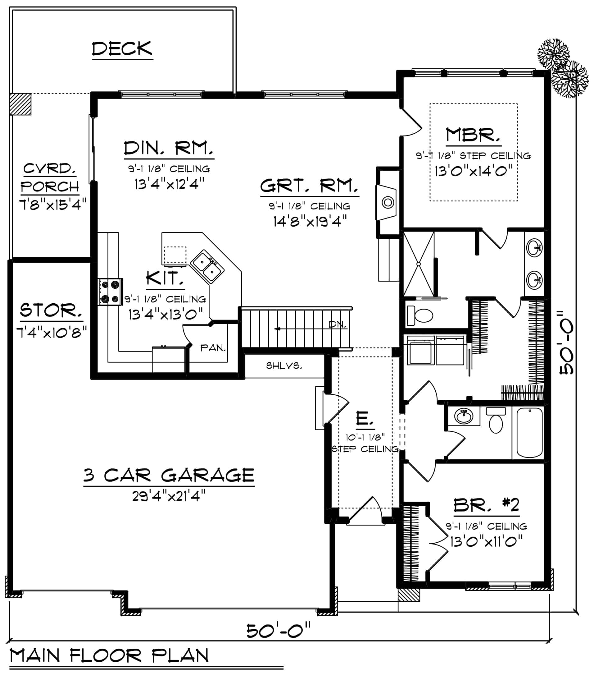 Main Level of Contemporary Plan #101-1988