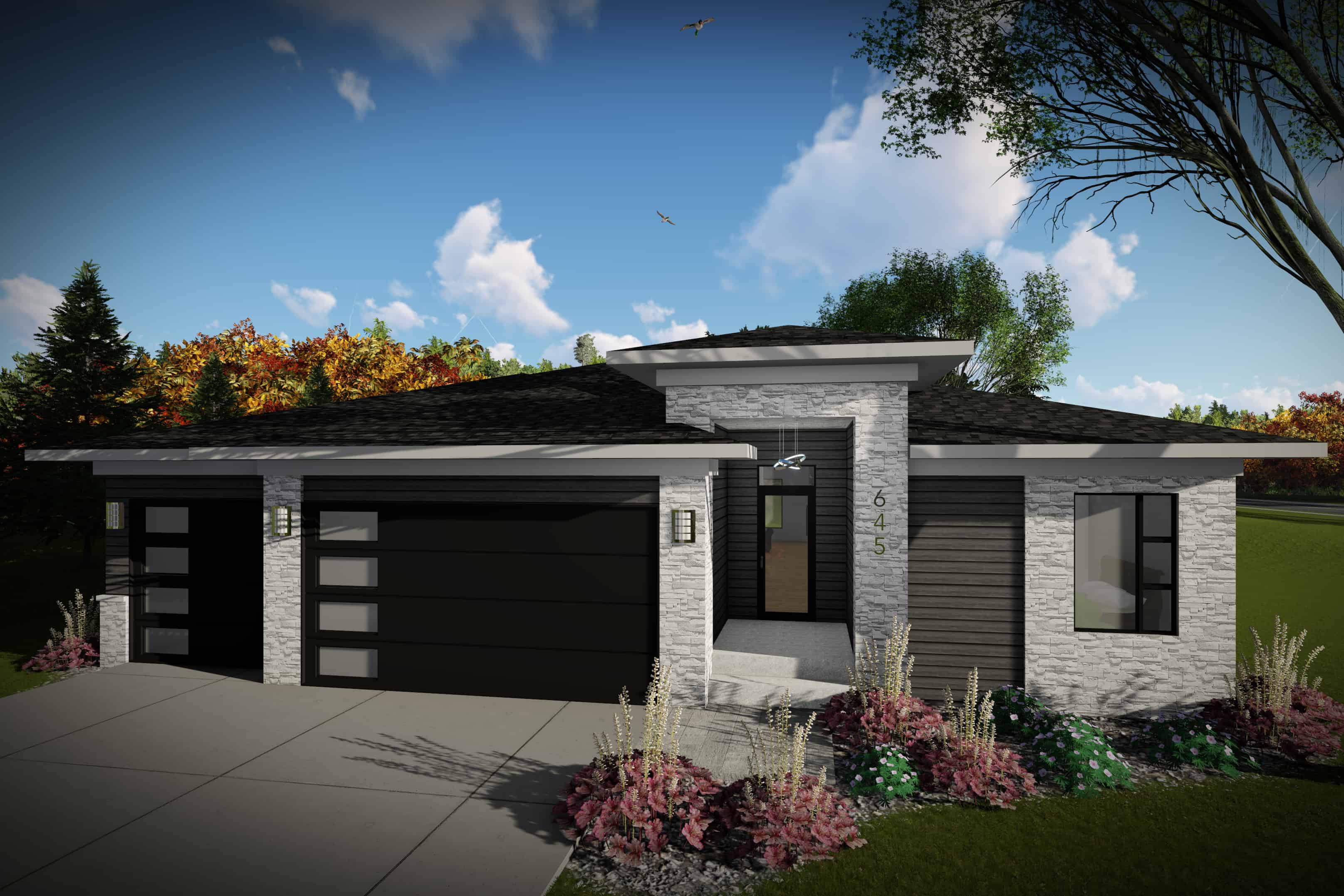 Front elevation of Contemporary home (ThePlanCollection: House Plan #101-1988)