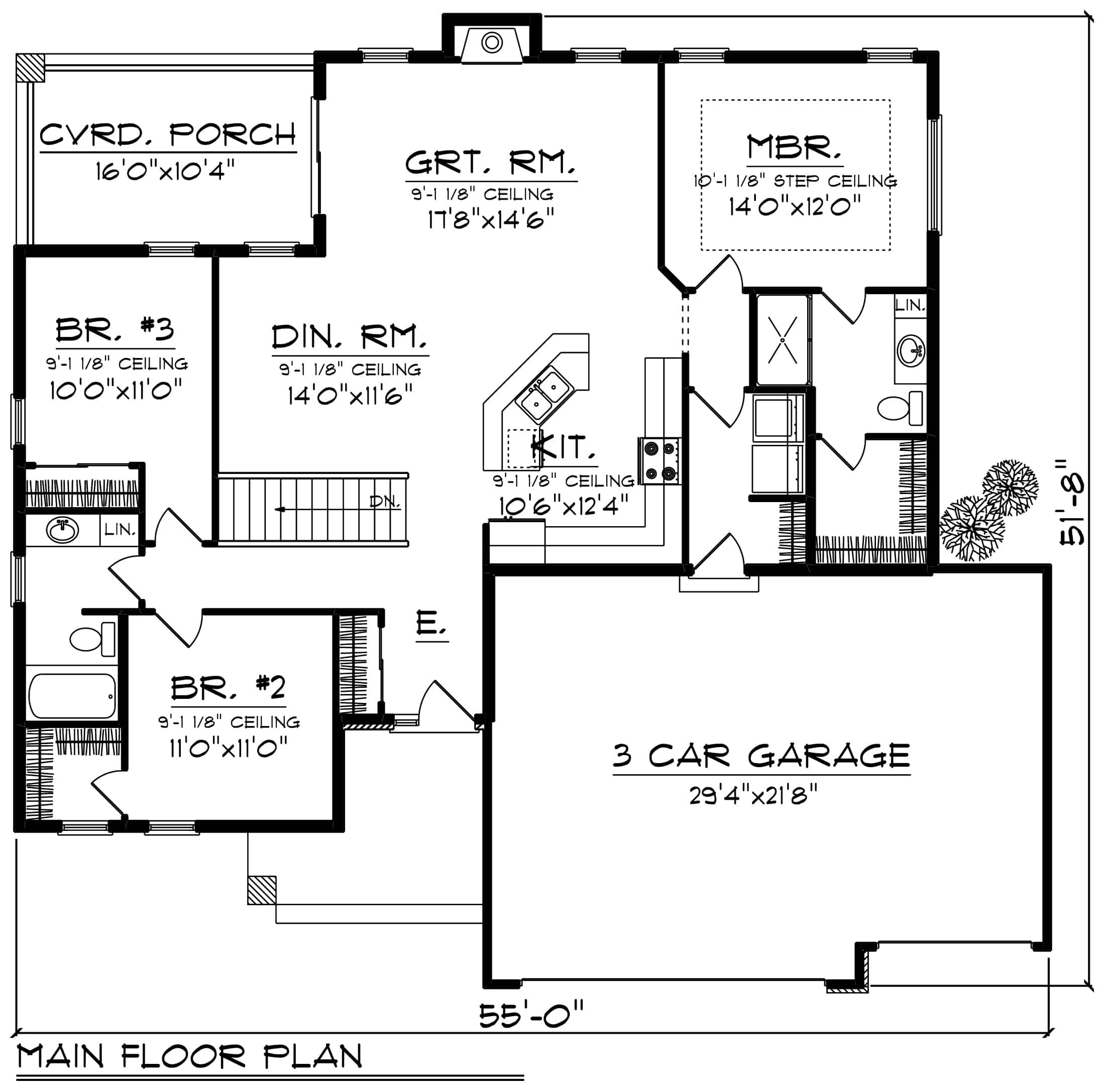 Main Level of Contemporary Plan #101-1990