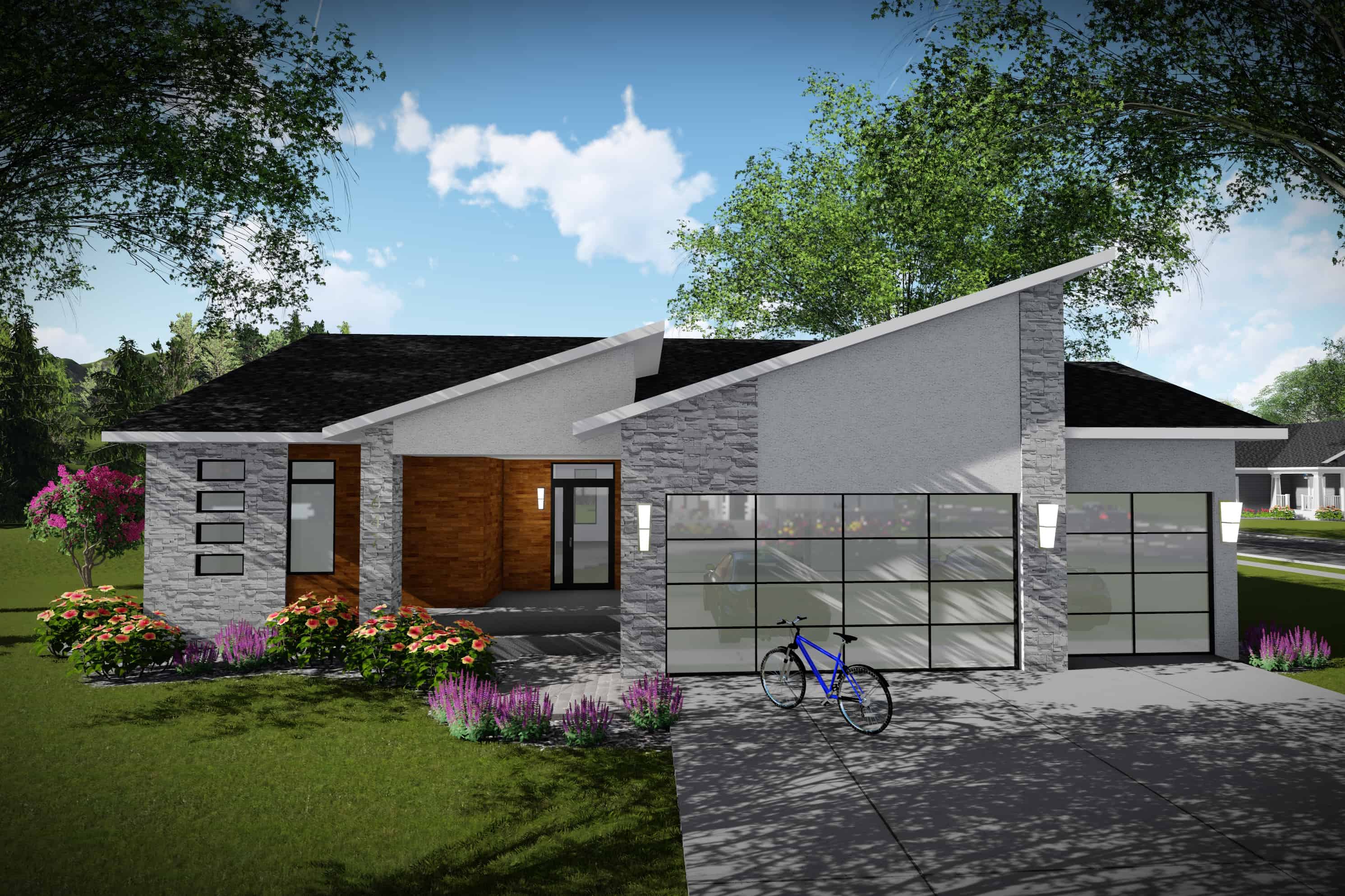 Front elevation of Contemporary home (ThePlanCollection: House Plan #101-1990)