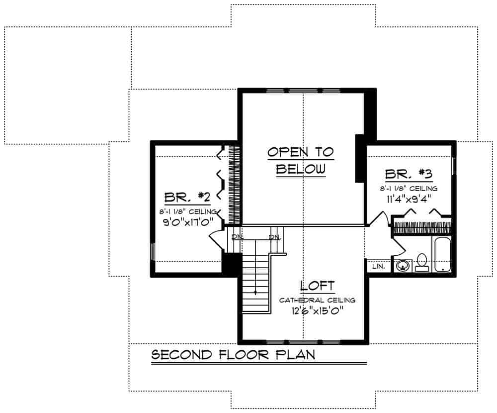 Upper Level of Farmhouse Plan #101-2000