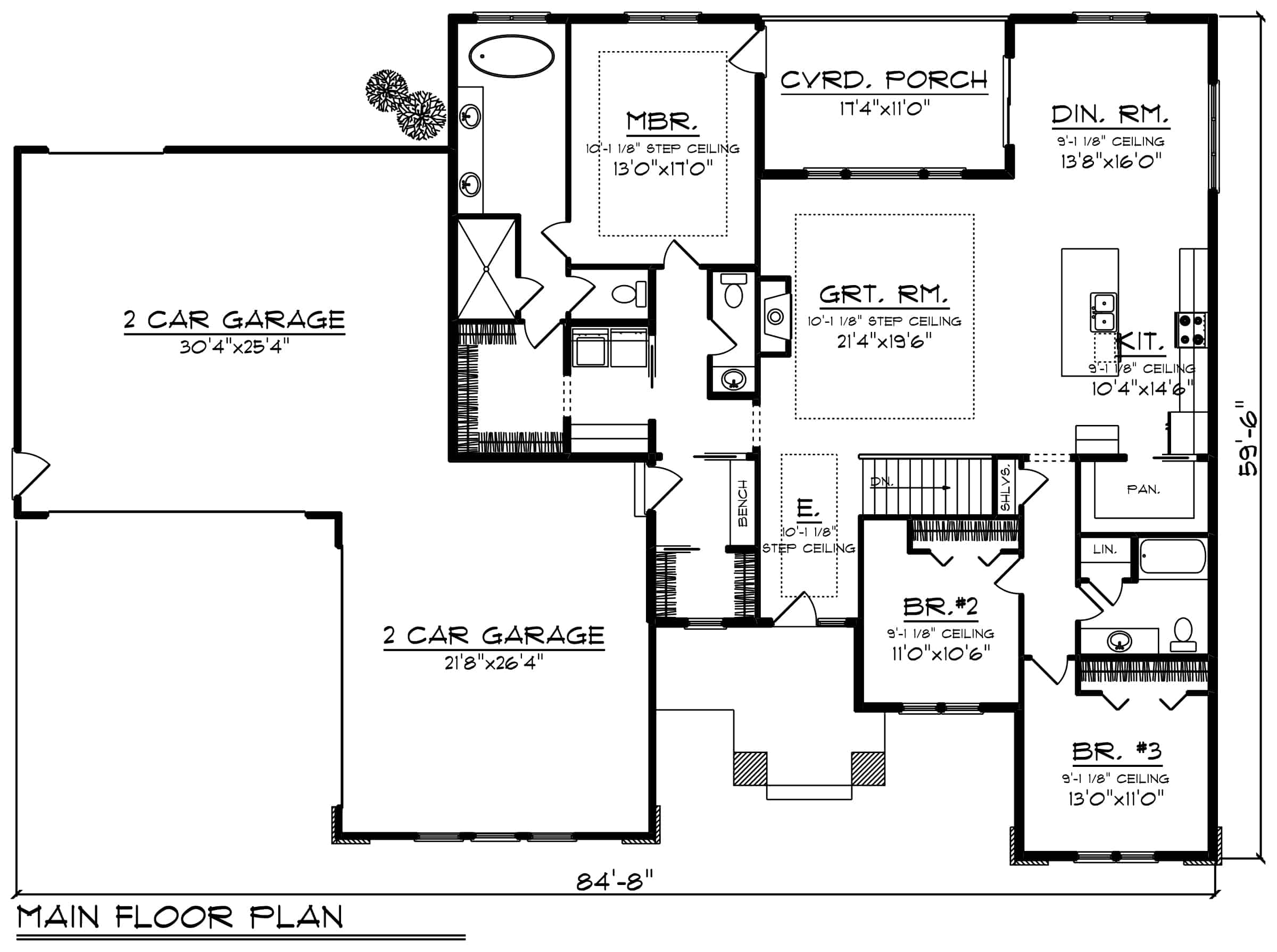 Main Level of Contemporary Plan #101-2001