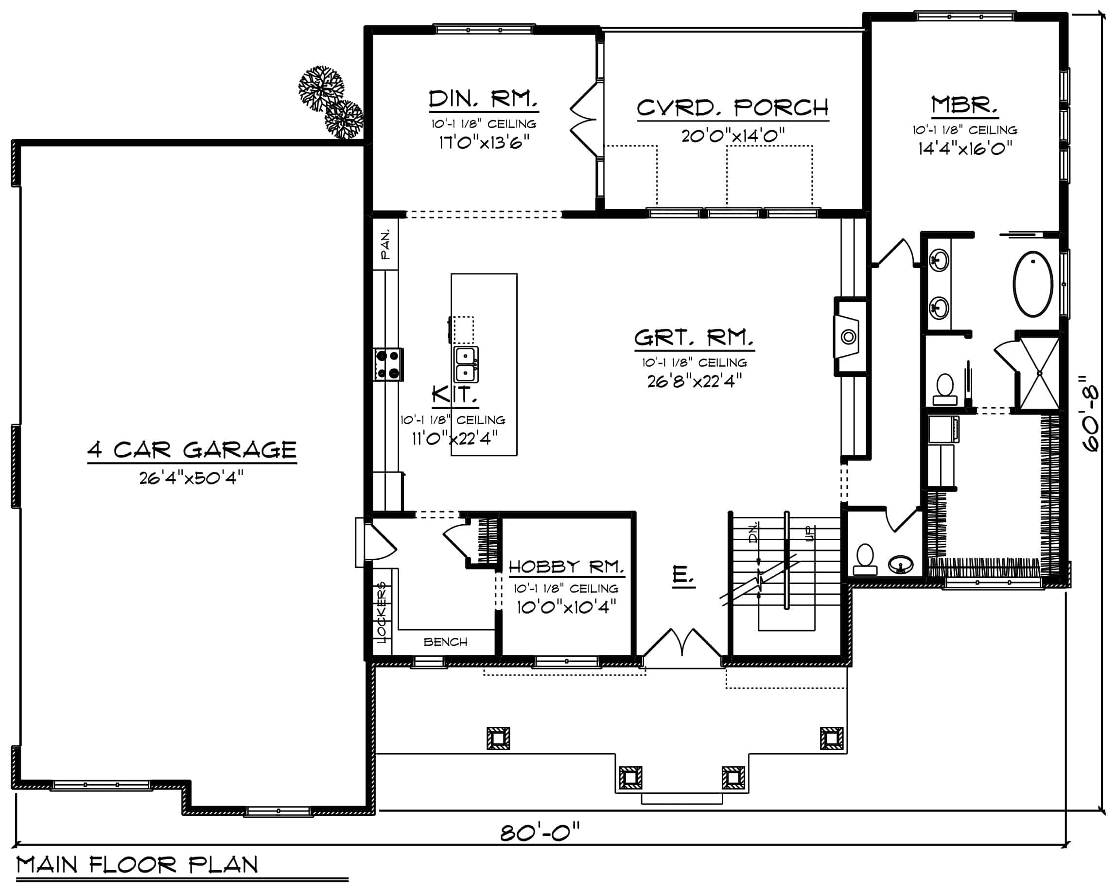Main Level of Farmhouse Plan #101-2020