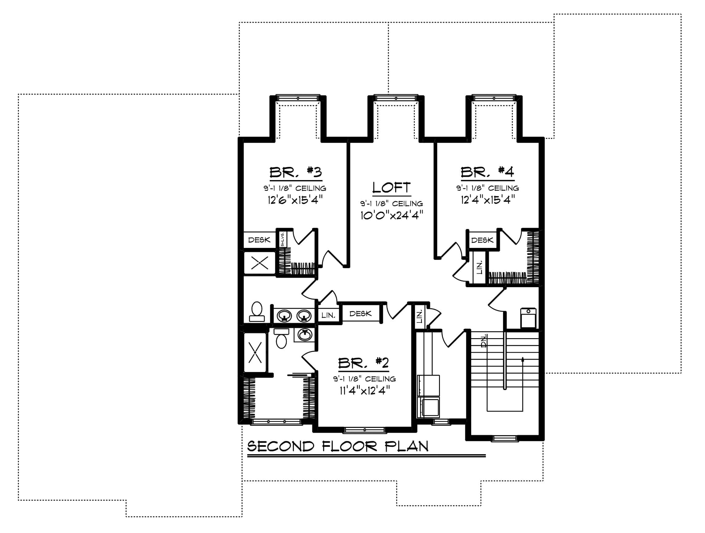 Upper Level of Farmhouse Plan #101-2020
