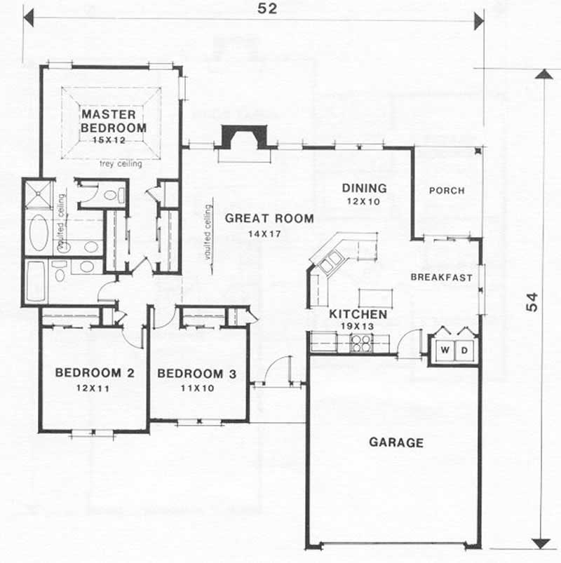 Floor Plan First Story of Ranch Plan #102-1000