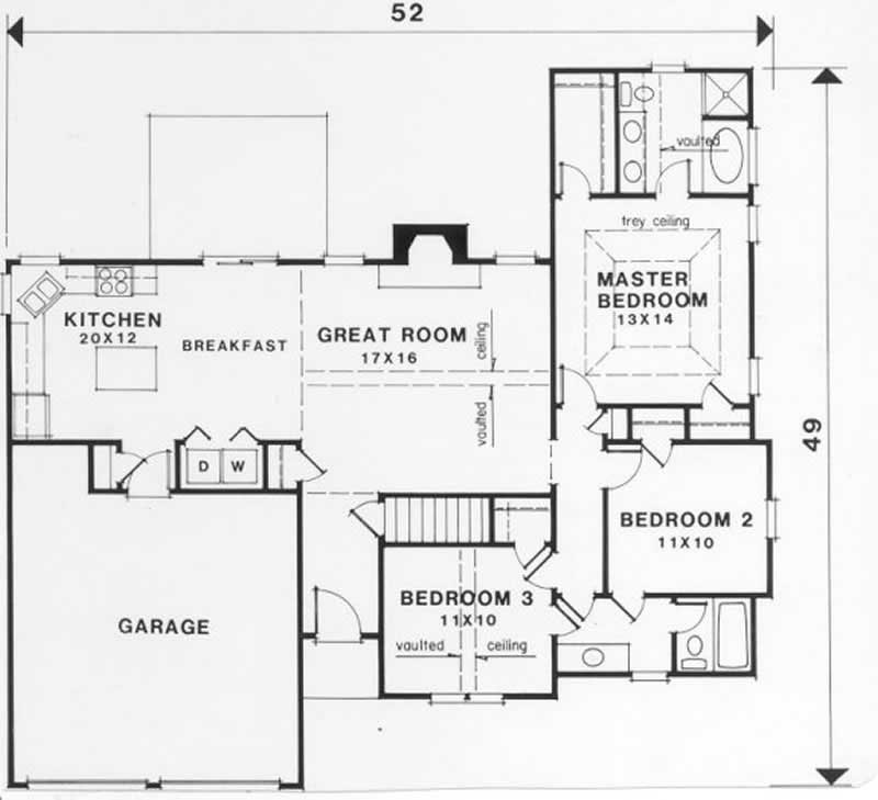 Floor Plan First Story of Ranch Plan #102-1001